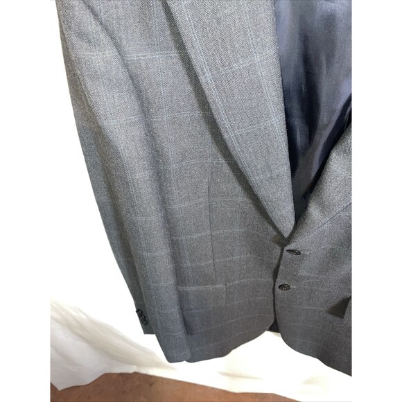Haggar Suit Jacket Mens Size 42R Gray Windowpane Two Button Long Sleeve - Picture 6 of 12